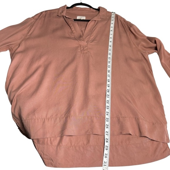 LOU & GREY Women's Tunic Top V Neck Clay Pink Lyocell Oversized Split Popover - Picture 8 of 9